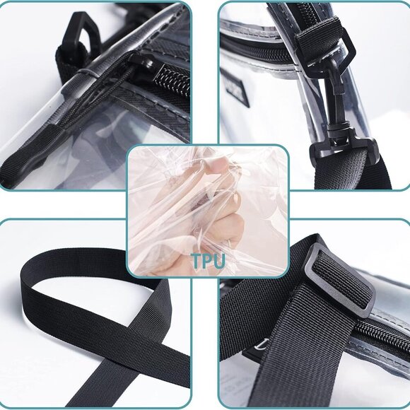 Clear Bag Stadium Approved, TPU Clear Purses Inside Pocket，Crossbody Bag Adjusta - Picture 3 of 5